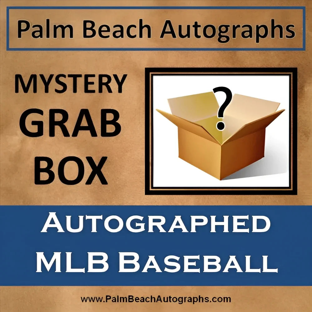 Mystery grab box of autographed MLB baseballs with question mark