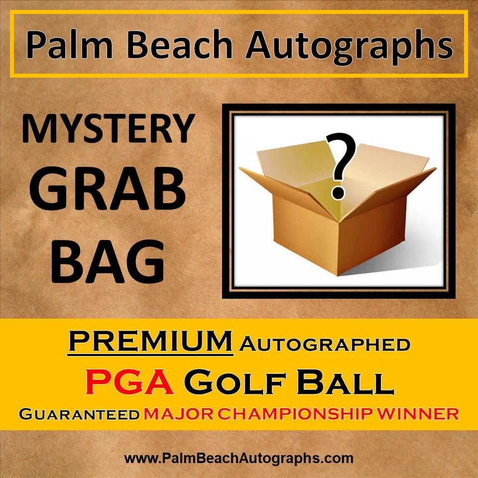 Mystery grab box with question mark, premium autographed golf ball
