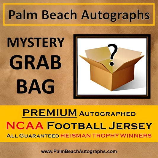 Mystery grab box with premium autographed NCAA Heisman jersey