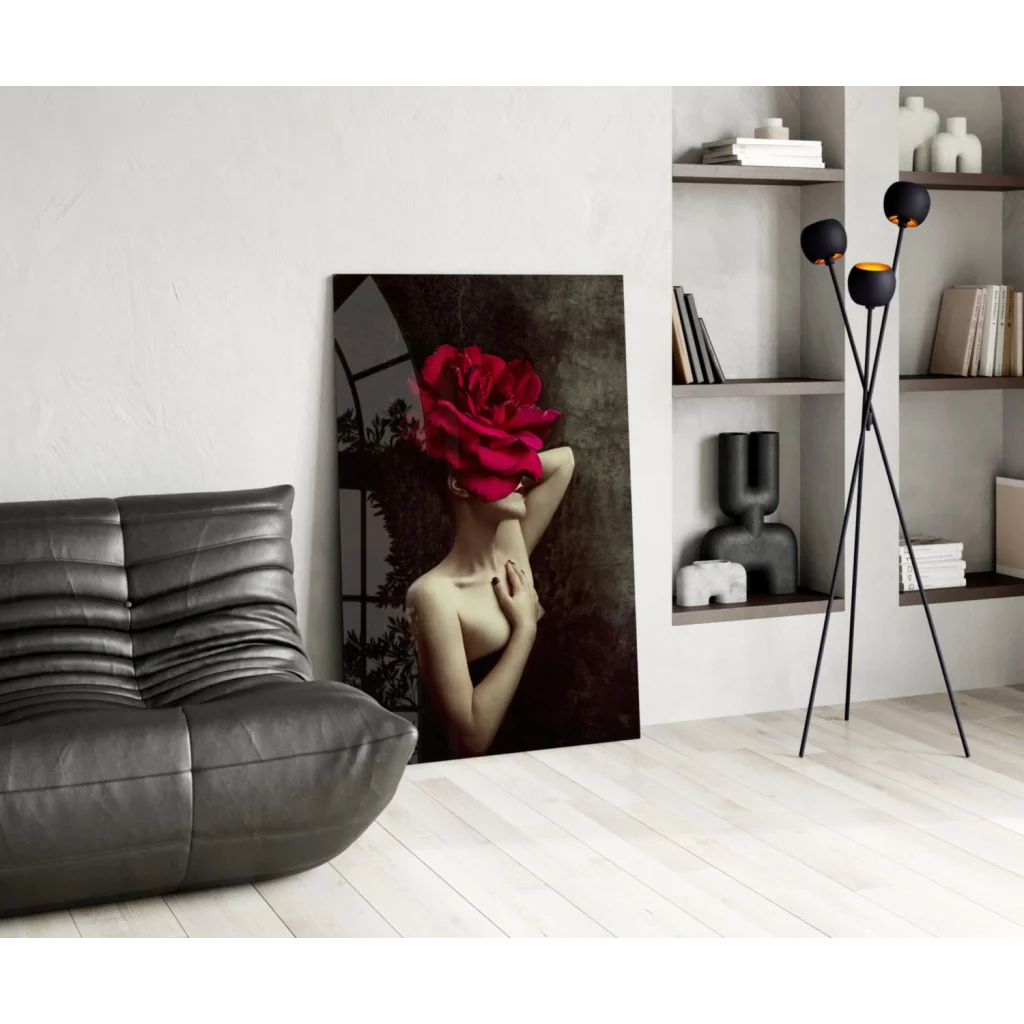 Mystery Rose canvas wall art print with woman and red rose face