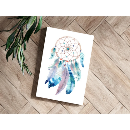 Mystical dreamcatcher art print with blue purple feathers beads evil eye