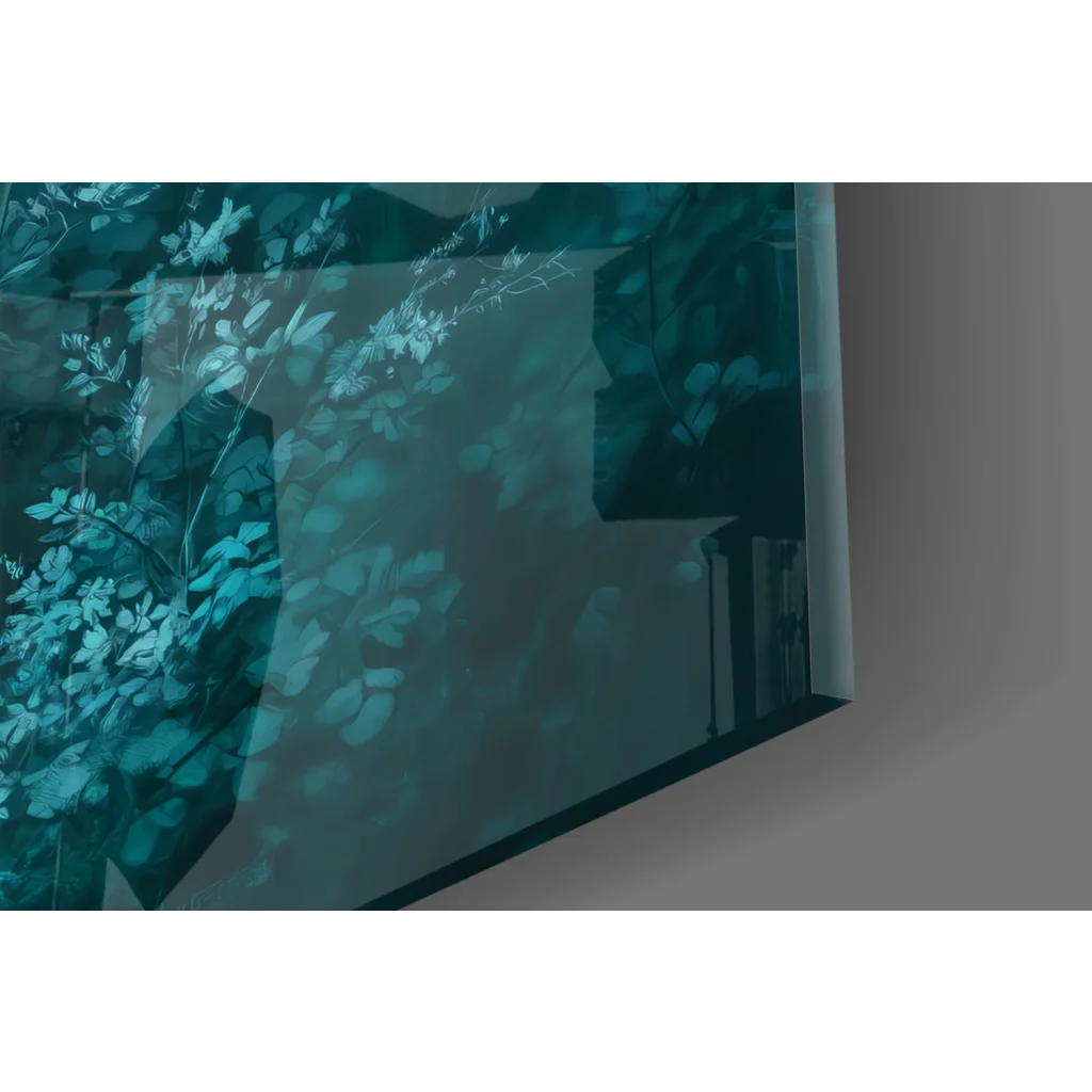 Mystical Teal Deer glass wall art with enchanted antlers and etched leaves