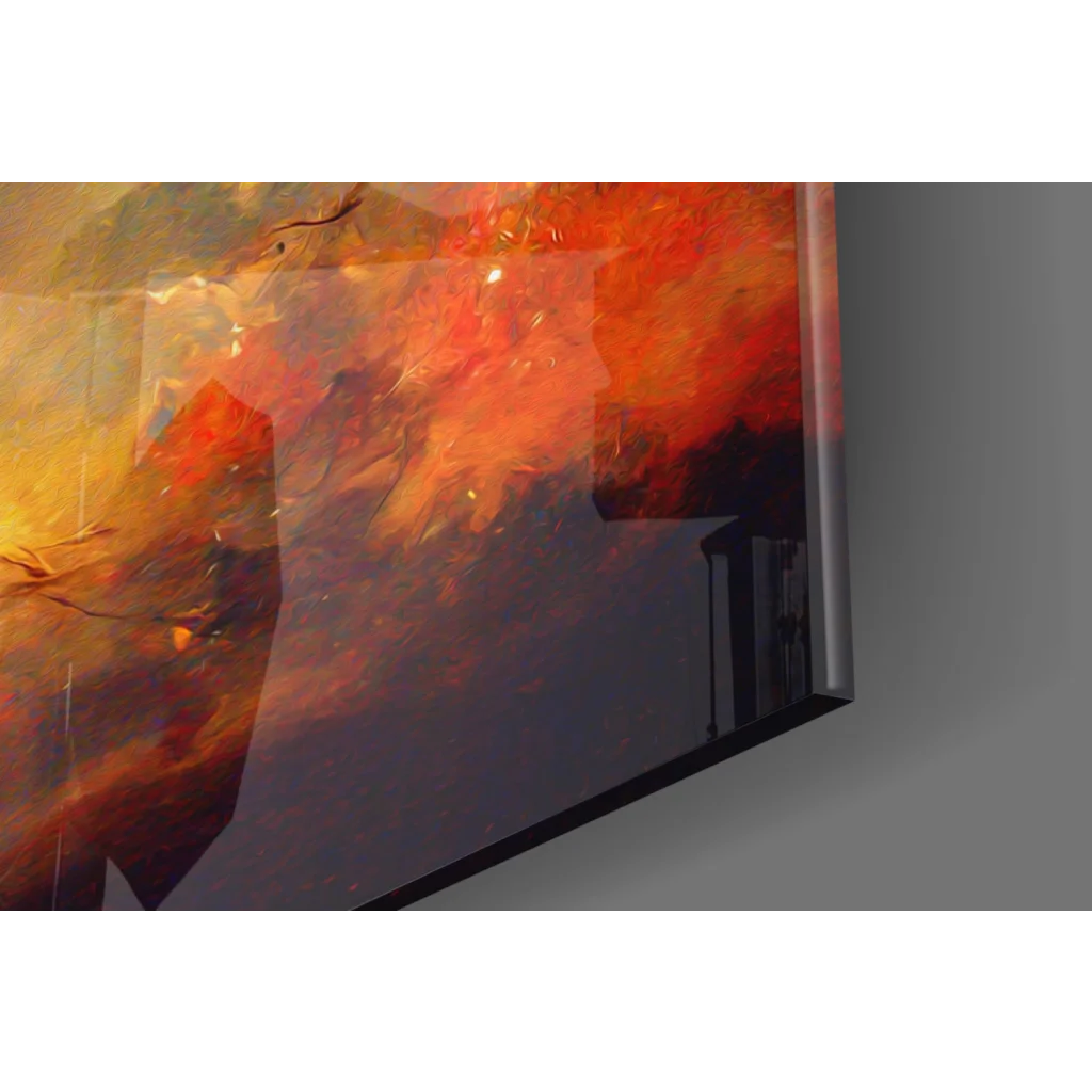 Vibrant orange red abstract on sleek glass wall art TV frame