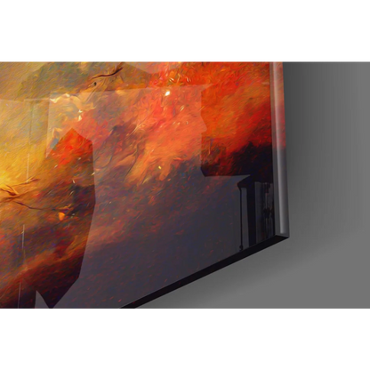 Vibrant orange red abstract on sleek glass wall art TV frame