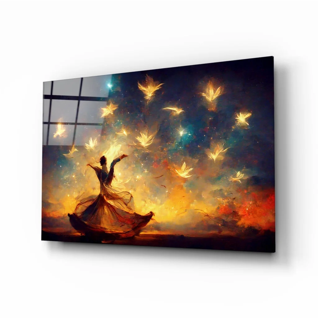 Graceful dancer in golden maple leaves canvas wall art