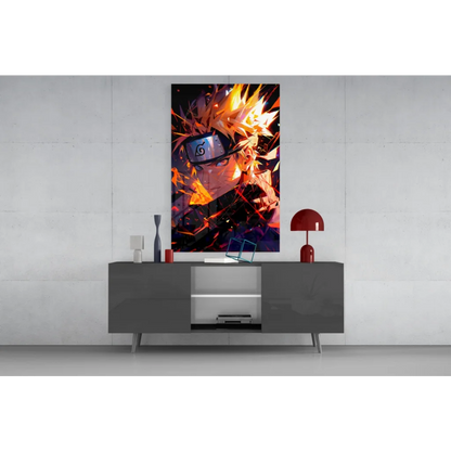 Naruto wall art poster with orange black flames metallic frame