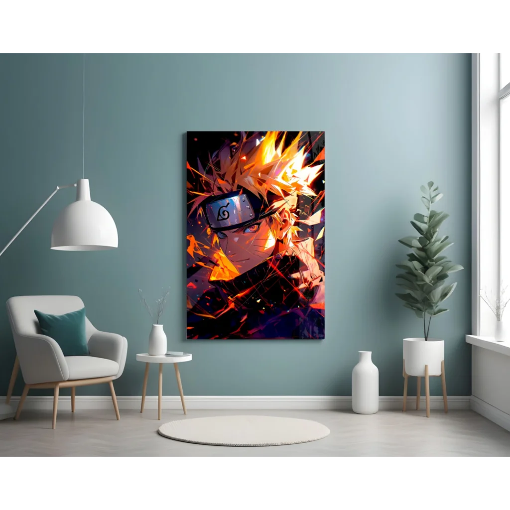 Naruto fiery anime poster wall art with vibrant orange design