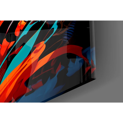 Vibrant Naruto Uzumaki glass wall art with orange teal blue streaks