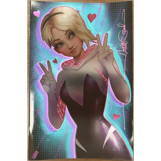 Nathan Szerdy Spider-Gwen comic book with glitter hair neon outline signed artwork