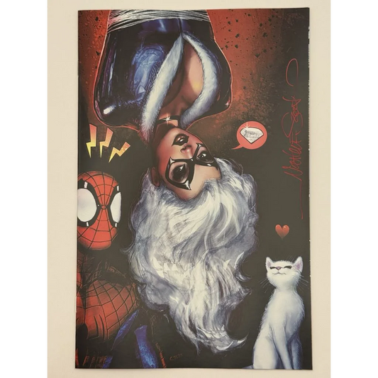 Vibrant comic cover with Black Cat, Spider-Man, and white cat for Nathan Szerdy comics Nathan