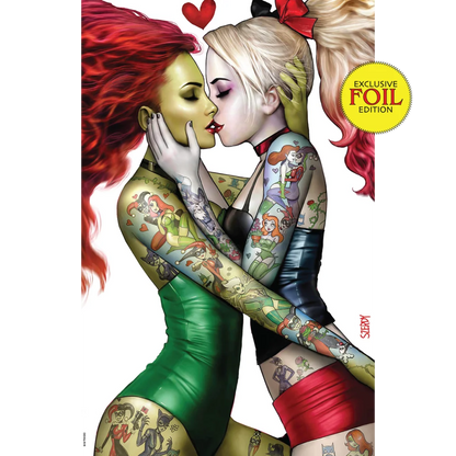 Nathan Szerdy signed Harley Quinn comic cover with Poison Ivy kissing scene