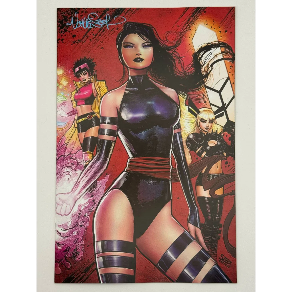 Signed comic book cover featuring Psylocke, Jubilee, and Magik by Nathan Szerdy from Unknown Comics Nathan