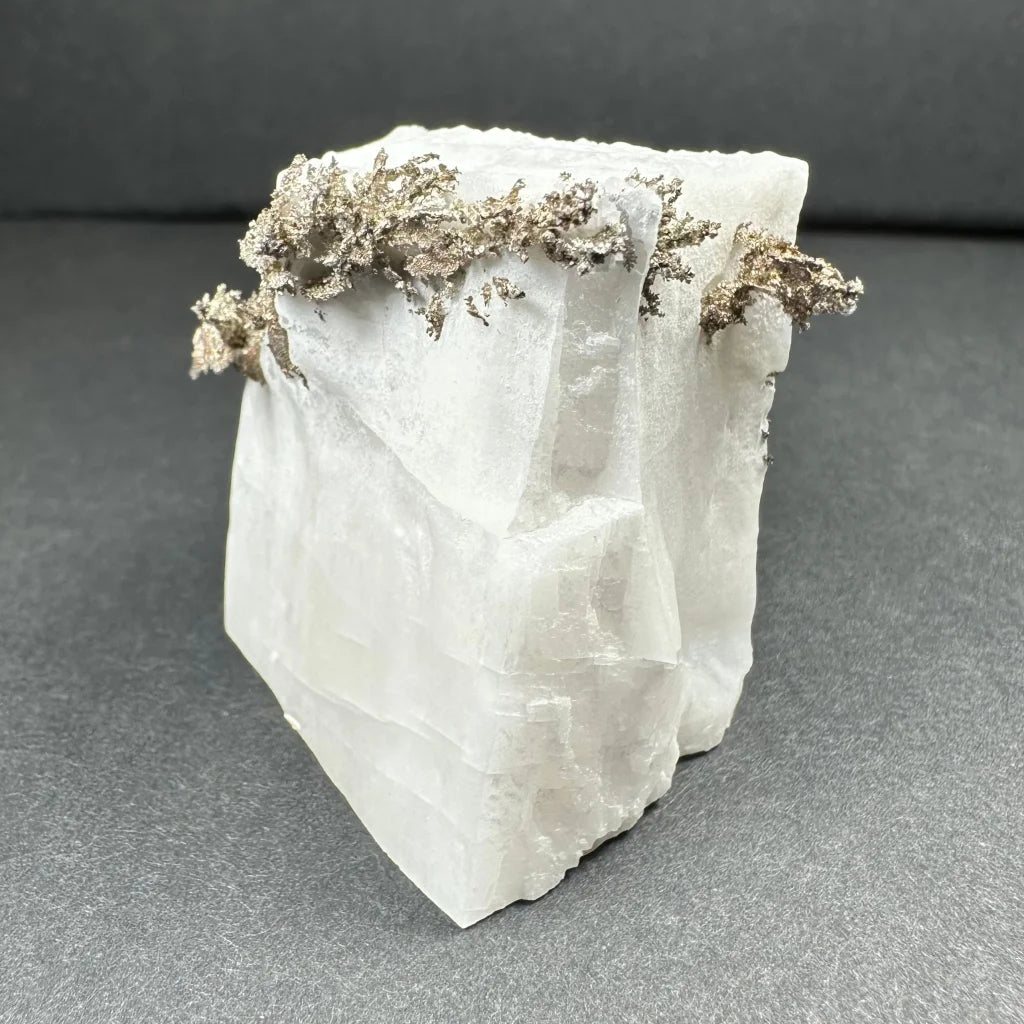 Native dendritic silver crystal on calcite from Morocco