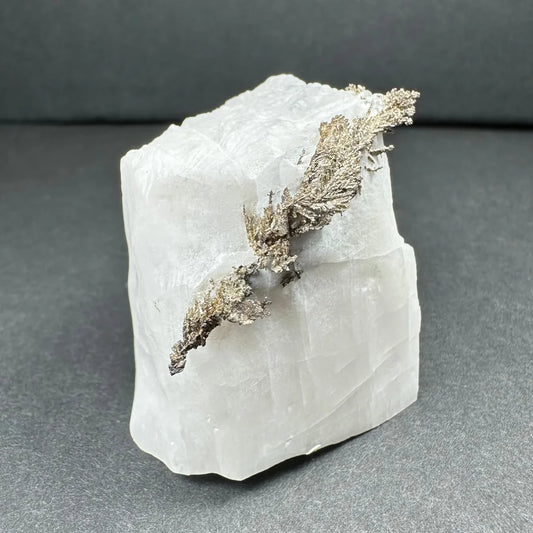 Native dendritic silver crystal on calcite from Morocco
