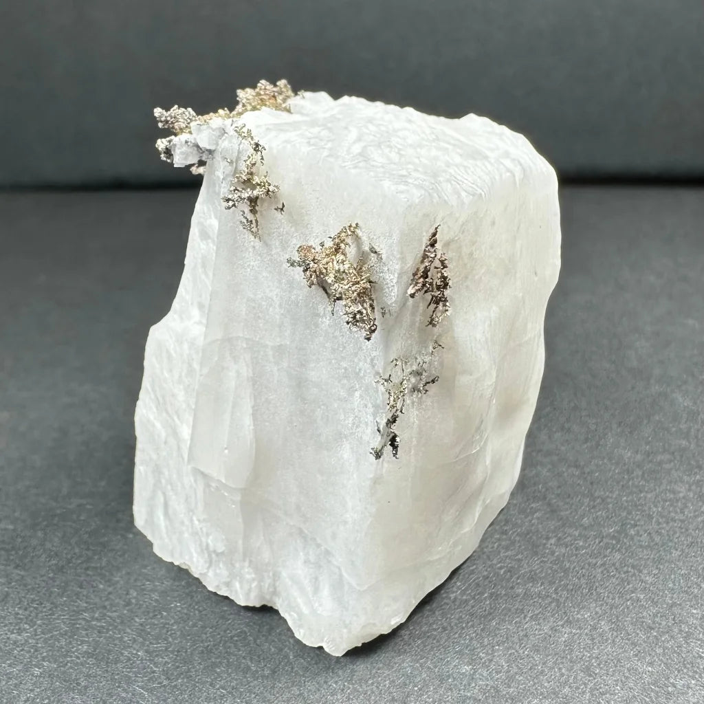 Native dendritic silver crystal on calcite from Morocco