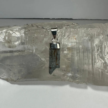 Natural aquamarine beryl sterling silver pendant with translucent crystal