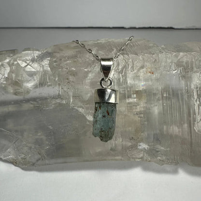 Natural aquamarine beryl sterling silver pendant on chain