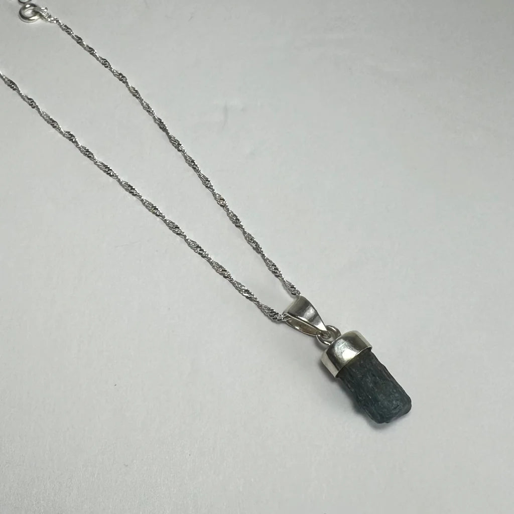 Natural aquamarine beryl silver pendant with tourmaline