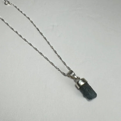 Natural aquamarine beryl silver pendant with tourmaline