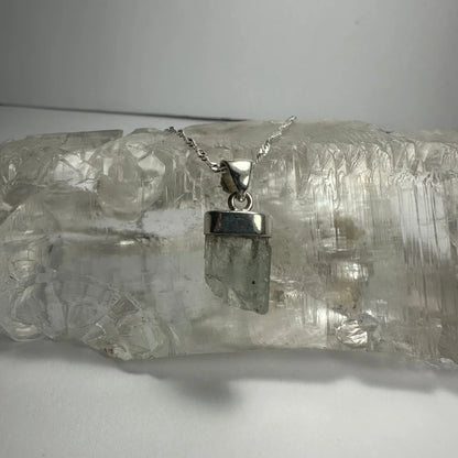 Natural aquamarine beryl sterling silver pendant with quartz crystal