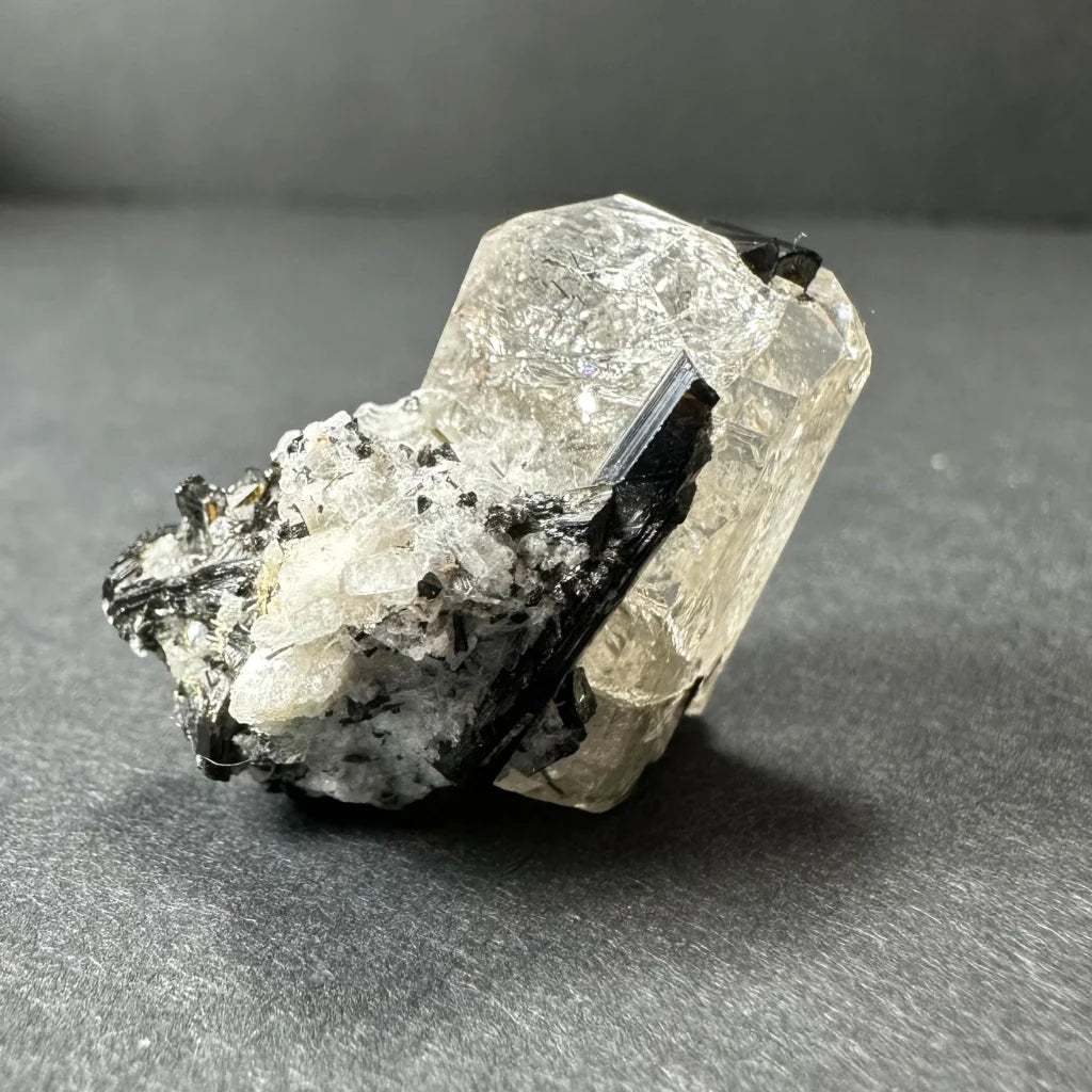 Natural black tourmaline quartz crystal with black inclusion from San Isabel National Forest