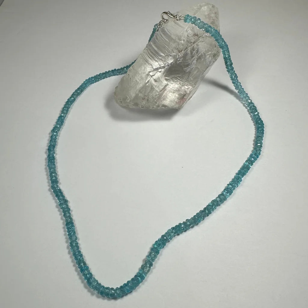 Delicate natural blue apatite necklace with silver clasp and faceted gems