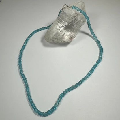 Delicate natural blue apatite necklace with silver clasp and faceted gems