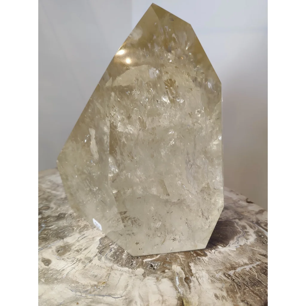 Natural citrine polished point 4.1kg with translucent yellow quartz and natural internal inclusions