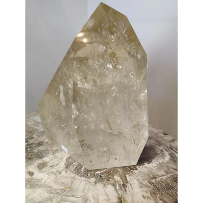 Natural citrine polished point 4.1kg with translucent yellow quartz and natural internal inclusions