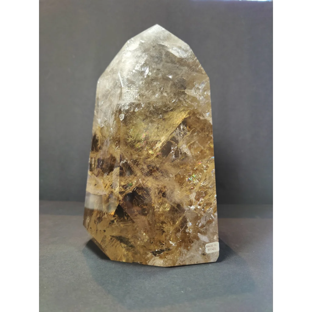 Natural citrine polished point tower 4.53kg with translucent golden-yellow color and natural inclusions