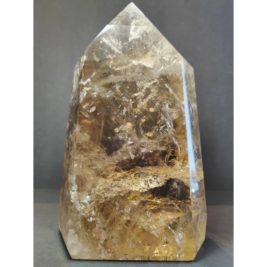 Natural citrine polished point 4.53kg with translucent golden-yellow color and natural internal inclusions