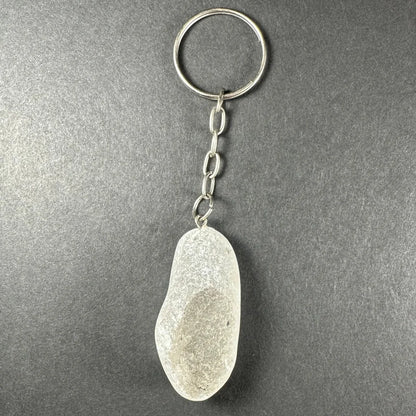 Translucent sea glass crystal keychain with silver ring and chain