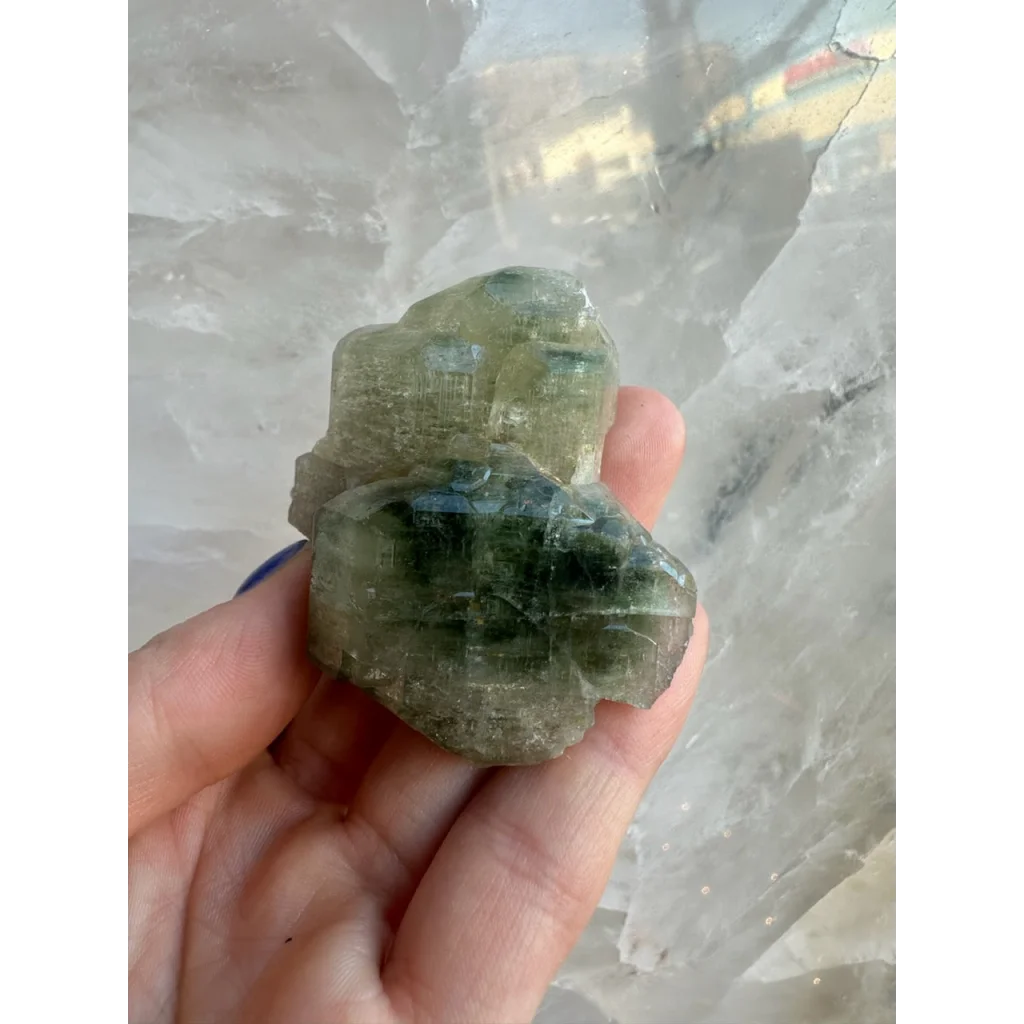 Rough green fluorapatite cluster with translucent striations