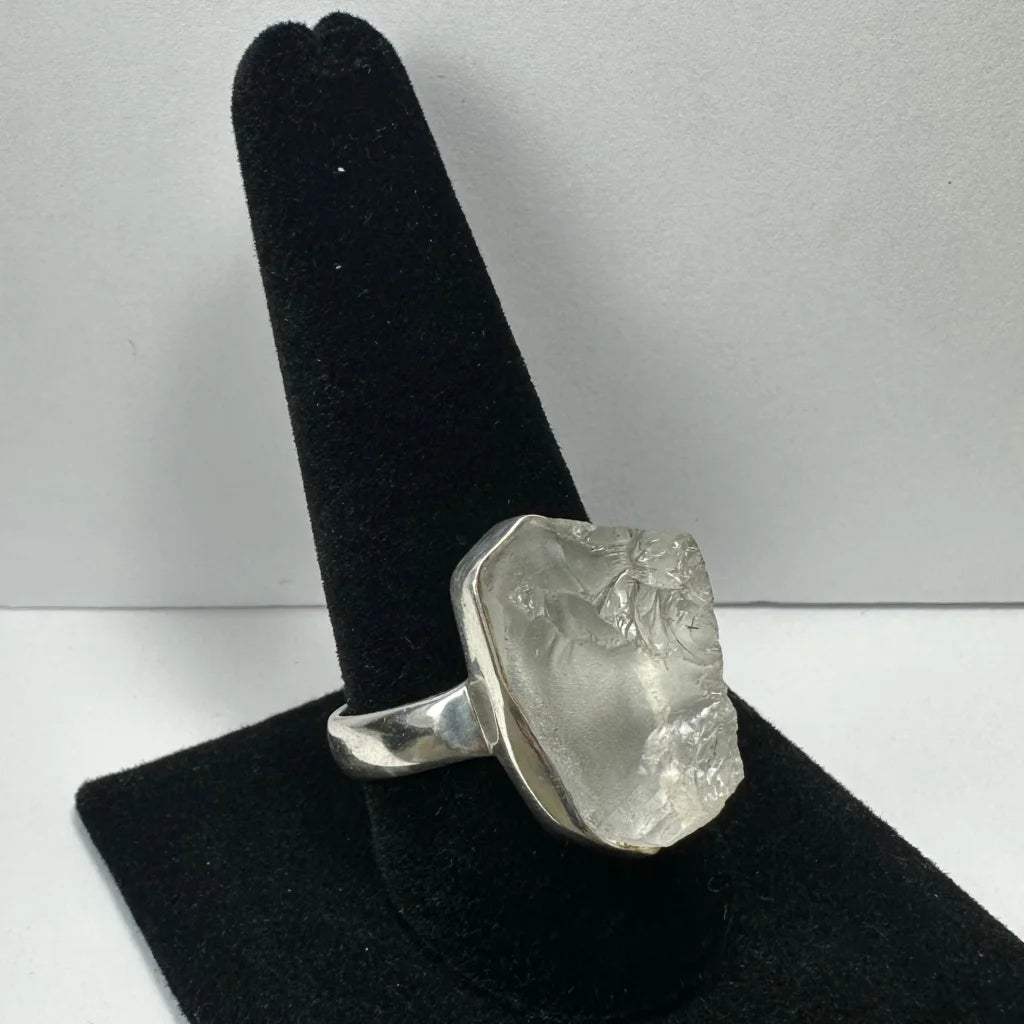 Natural rough quartz ring in sterling silver, size 11