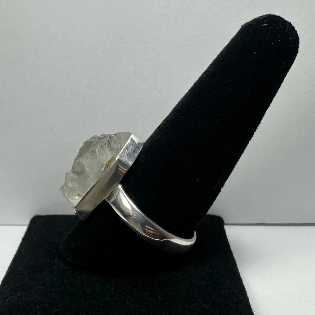 Natural rough quartz geode ring in sterling silver size 11