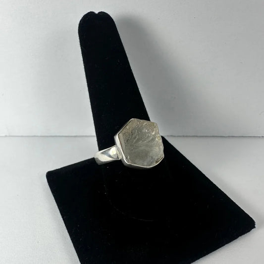 Natural rough quartz ring in sterling silver with translucent stone