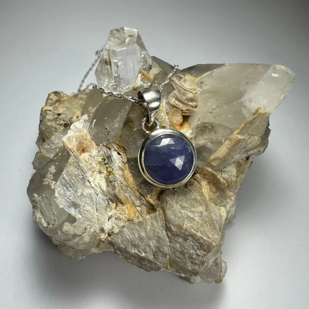 Stunning natural tanzanite pendant in sterling silver bezel setting