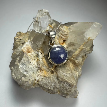 Stunning natural tanzanite pendant in sterling silver bezel setting