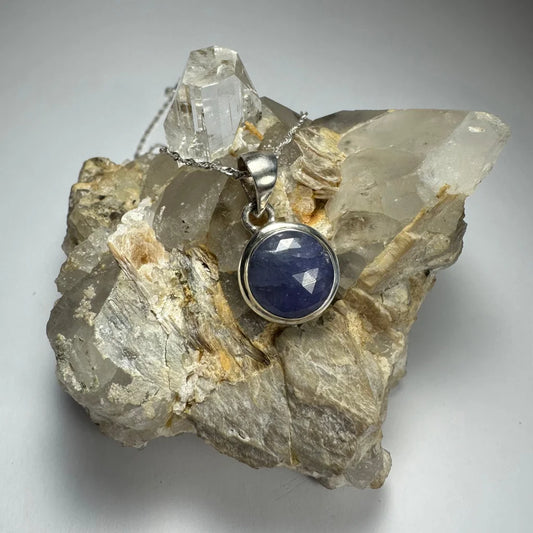 Stunning natural tanzanite pendant in sterling silver bezel setting
