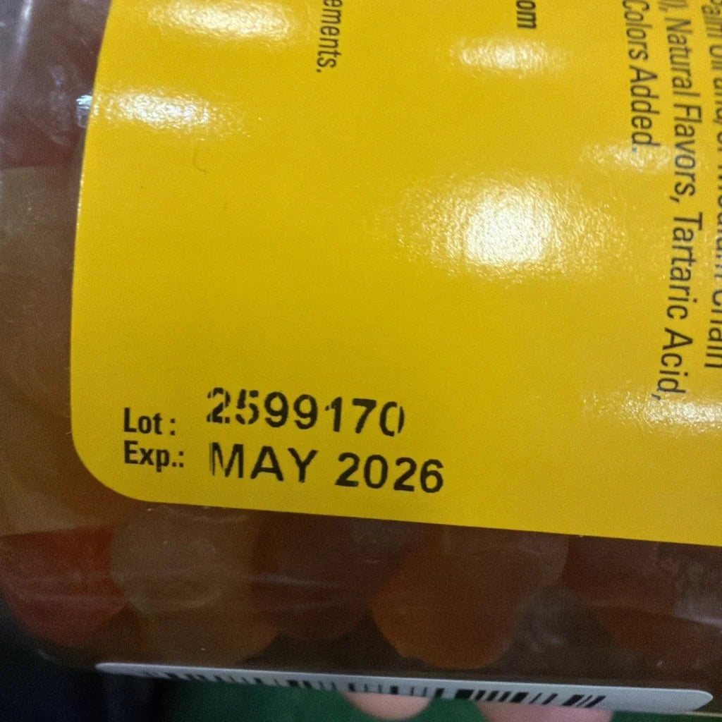 Nature Made D3 5000 IU gummies exp 05/2026 lot 2599170 yellow label