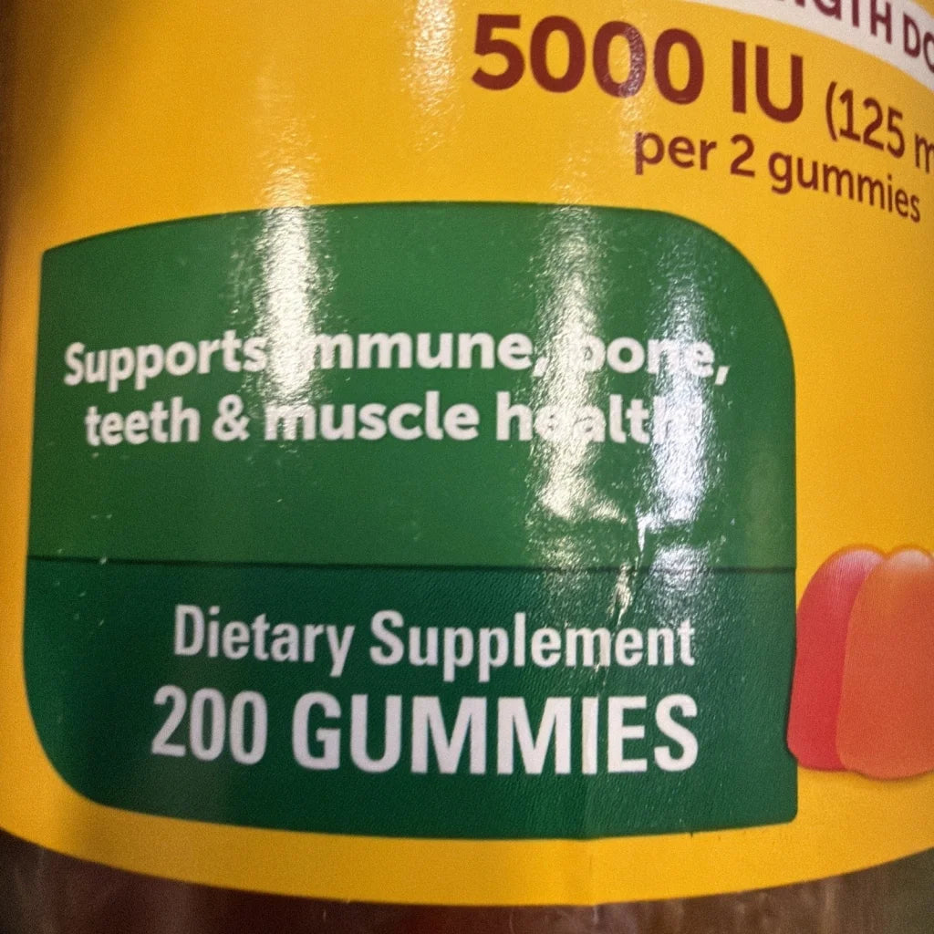 Nature Made D3 5000 IU 200 gummies exp 05/2026 yellow green jar