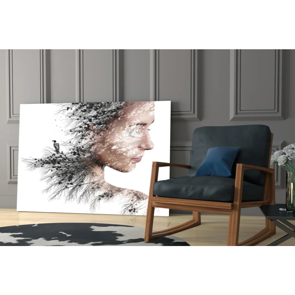 Nature Portrait Canvas Wall Art with Woman’s Face and Trees