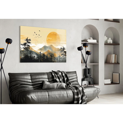Mountain Sunset Glass Wall Art Canvas Print | Contemporary Home Wall Art | vintageantiquesgifts.com