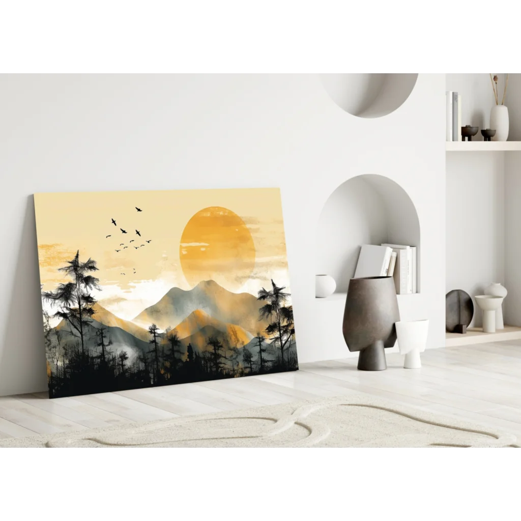 Mountain Sunset Glass Wall Art Canvas Print | Modern Wall Art Decor | vintageantiquesgifts.com