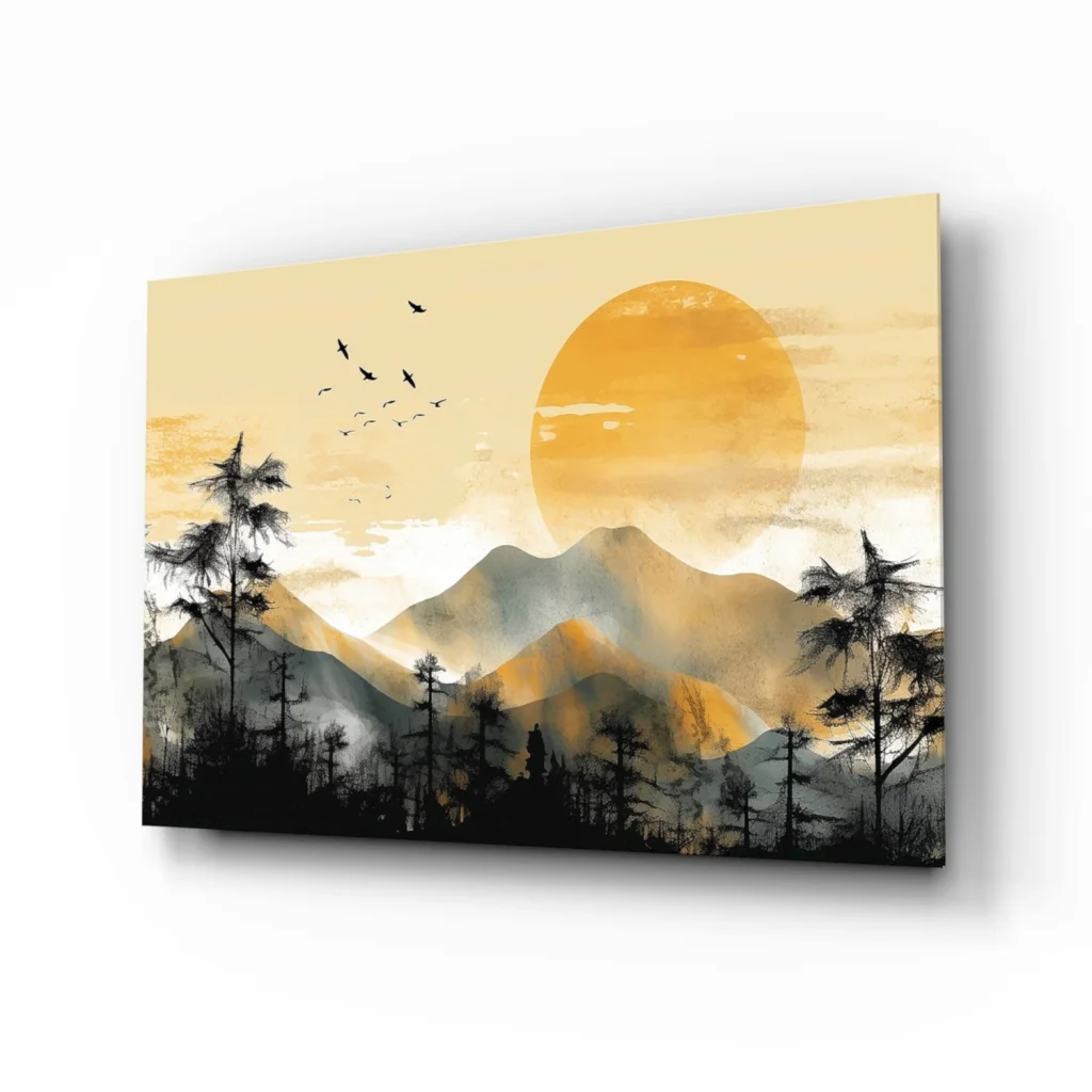 Mountain Sunset Glass Wall Art Canvas Print | Insigneart USA | vintageantiquesgifts.com