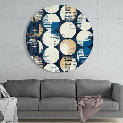 Navy Blue Abstract Circles Tempered Glass Art | Glass Wall Art Print | vintageantiquesgifts.com