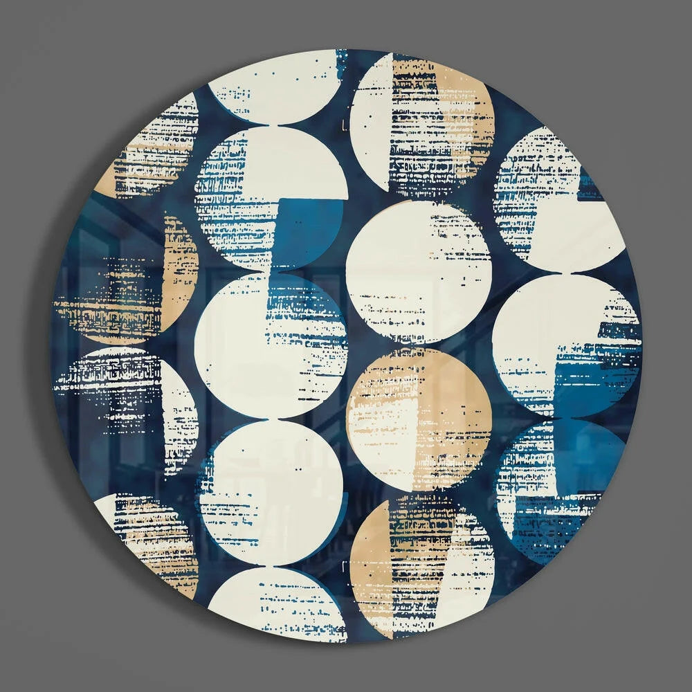 Navy Blue Abstract Circles Tempered Glass Art | Modern Wall Art Decor | vintageantiquesgifts.com