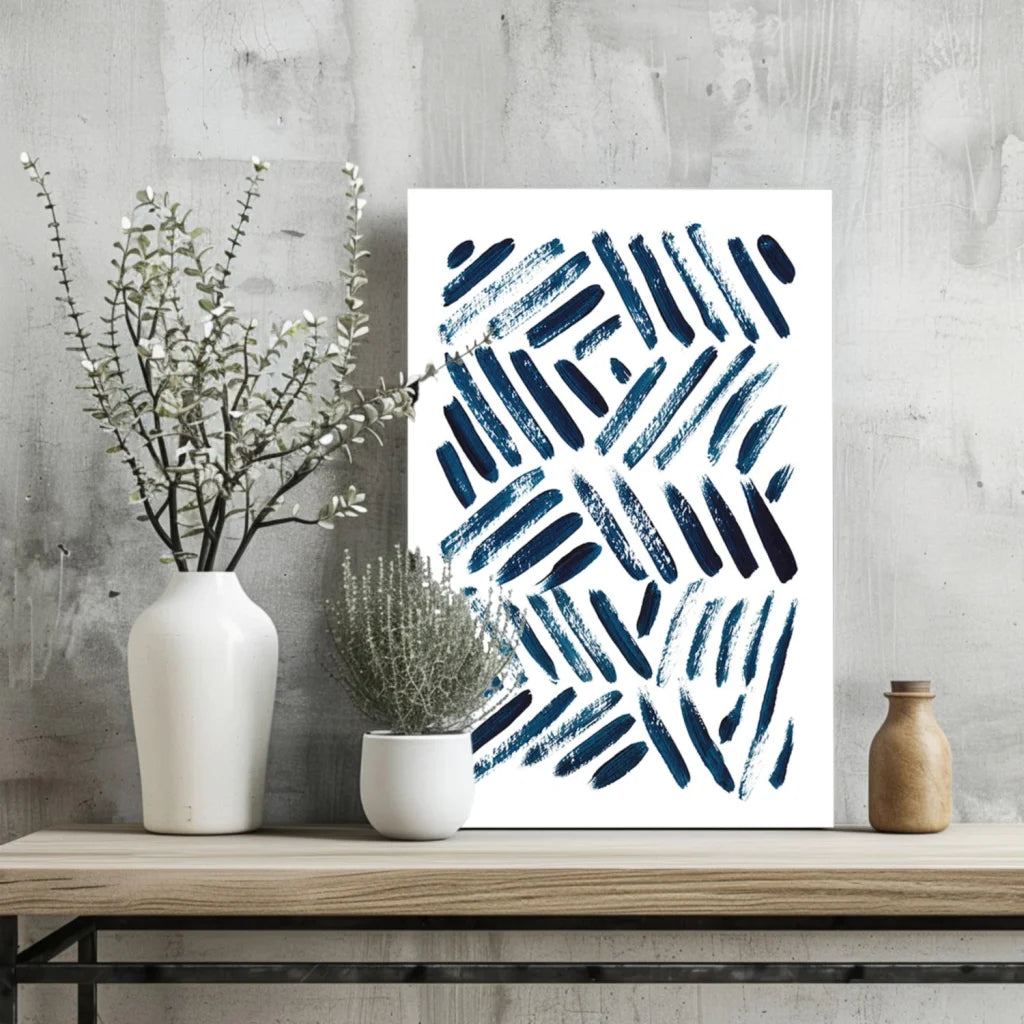 Modern navy blue brushstroke abstract art print on aluminum