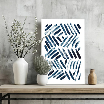 Modern navy blue brushstroke abstract art print on aluminum