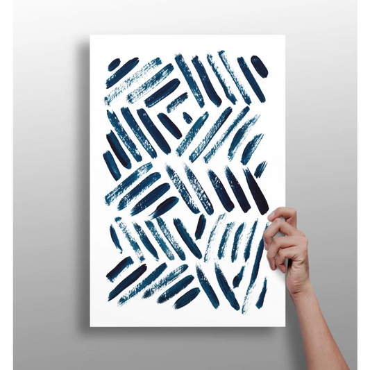 Modern navy blue brushstroke abstract on aluminum print